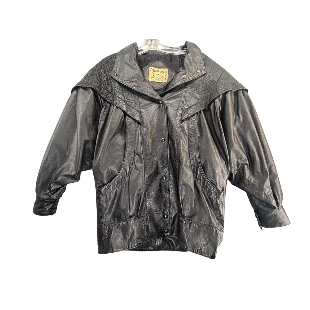 Vintage Mercedes Fine Leather Black Batwing Jacket 80s Western Yoke Argentina
